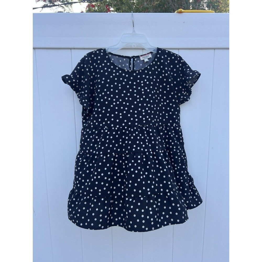 Andree By Unit Blouse Women’s Large Polka Dot Black Lightweight Short Sleeve